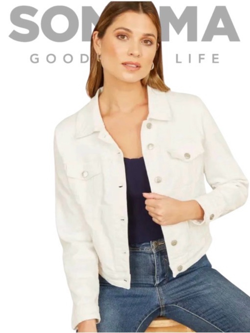 3X Sonoma White Button-Front Cotton Jean Jacket